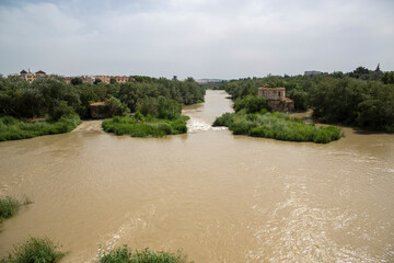 View of the Guadalquivir River near Cordoba, Andalusia, Spain.