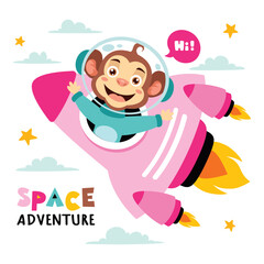 Cartoon Animal At Space Illustration