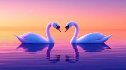 Fototapeta premium Romantic Sunset Reflections with Swans
