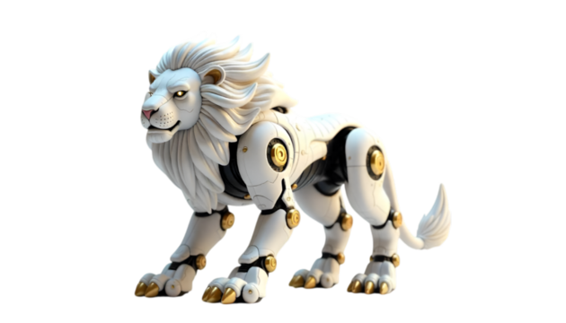 Majestic White Robotic Lion on Black Background