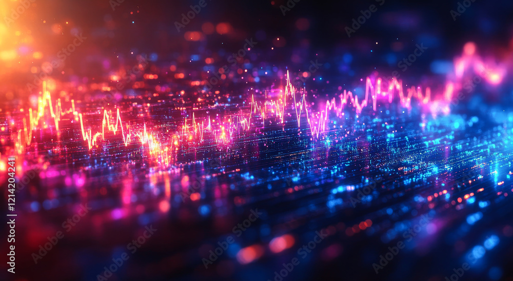 Poster colorful digital wave patterns in motion. vivid colors blend to form dynamic digital waves, showcasi
