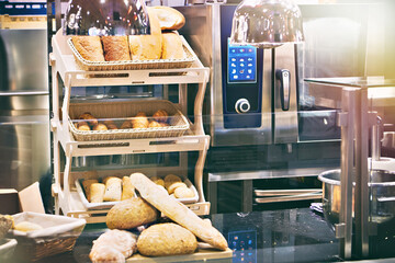 Bread and pastries in bakery retro style