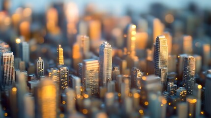 Golden Hour Over a Bustling Urban Cityscape with Towering Skyscrapers : Generative AI