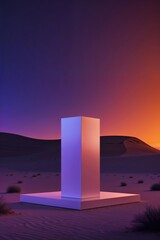 Futuristic podium in desert sunset