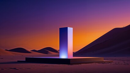 Futuristic podium in desert sunset