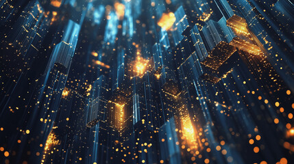 Abstract digital background electromagnetic wave background Innovation digital wave, information technology background and green luxury background with golden line decoration and curve light effect