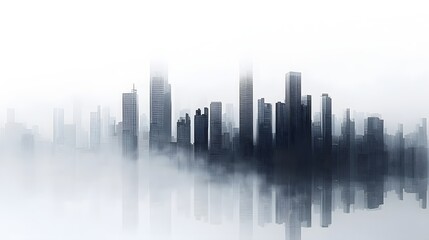 Naklejka premium Monochrome Cityscape Fading into Misty Gradient with Abstract Skyline