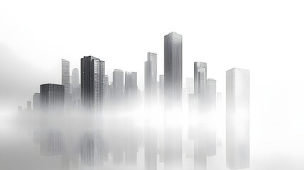 Fototapeta premium Mystical Monochrome Cityscape with Layered Buildings Fading into Foggy Gradient