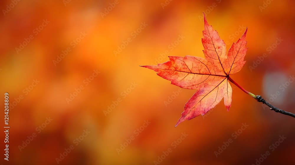 Aufkleber single red maple leaf against a bright autumn background : generative ai