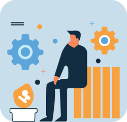 Flat Design Business Icons Set – Data Analytics, Team Collaboration, Financial Growth, Digital Marketing, and Project Management Concepts