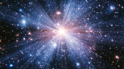 Fototapeta premium A radiant starburst in the universe with glowing light beams and distant galaxies creating a breathtaking cosmic view full of energy 