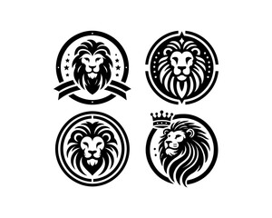Set of Lion logo design vector illustration. Simple silhouette.Flat style. Logo design template. Animal logotype concept.