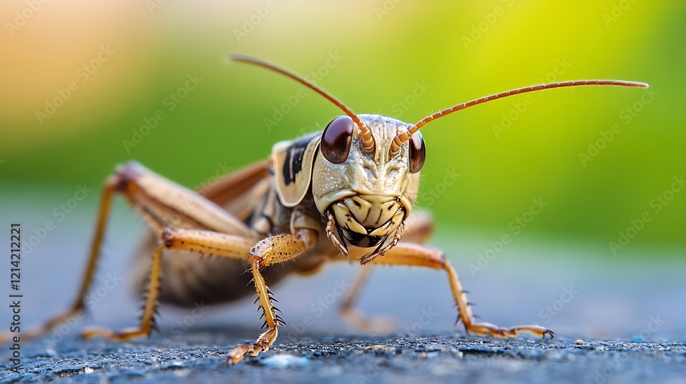 Poster Macro CloseUp of a Vibrant Grasshopper on a Natural Background : Generative AI