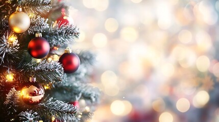 Obraz premium Festive Christmas Tree with Red and Gold Ornaments and Soft Glowing Lights : Generative AI