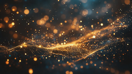 Abstract digital background electromagnetic wave background Innovation digital wave, information technology background and green luxury background with golden line decoration and curve light effect