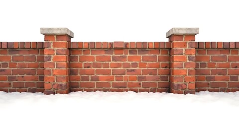 Brick Wall Winter Scene Snow Covered Fence