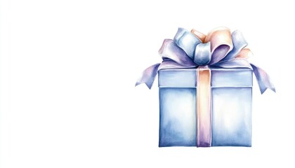Fototapeta premium A beautifully wrapped gift box with a pastel ribbon, set against a clean white background, ideal for celebrations