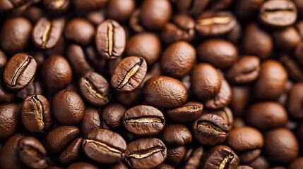 Closeup of Roasted Coffee Beans Piled Vibrantly in Warm Light