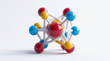 Obraz premium Colorful molecular model rotating on white background