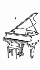 Musical piano illustration in black and white, artistic expression