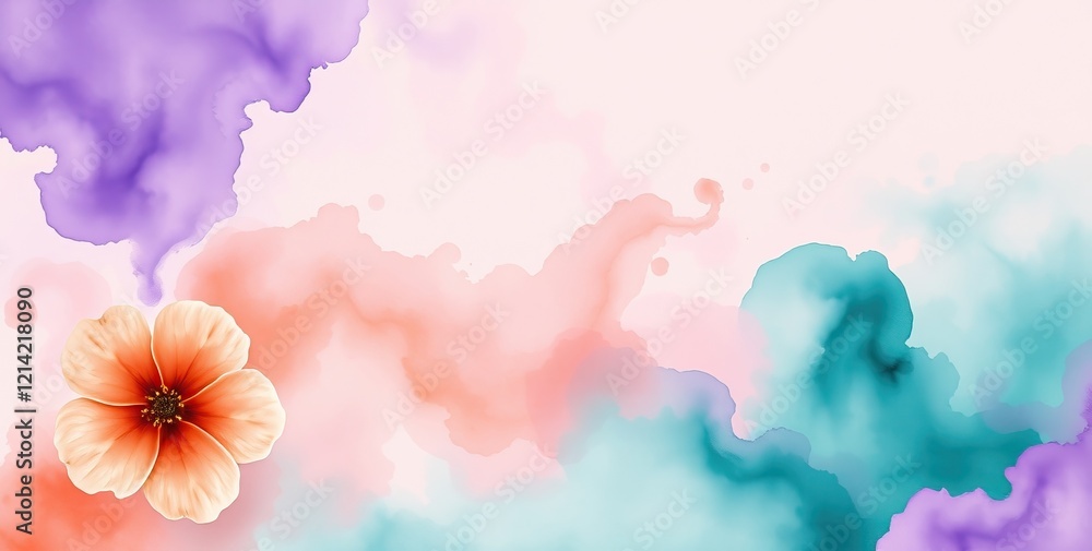 Poster immerse in a dreamy watercolor backdrop showcasing soft colors and a charming flower, perfect for ad