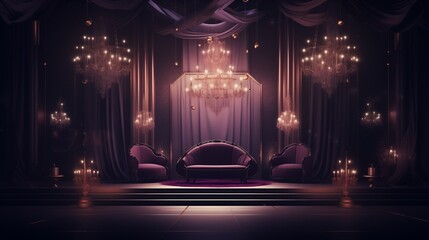 Obraz premium 3D rendering isometric luxury background featuring crystal chandeliers, velvet textures, and a refined aesthetic