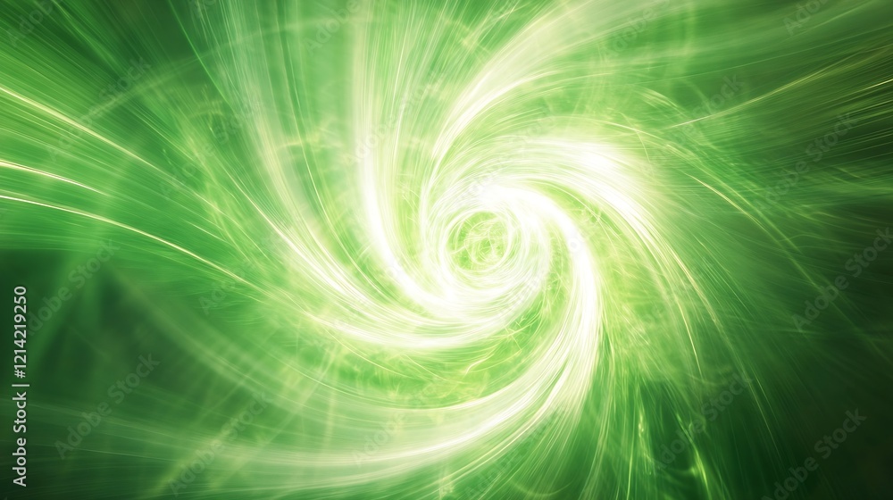 Poster abstract swirling green light pattern on a dark background : generative ai