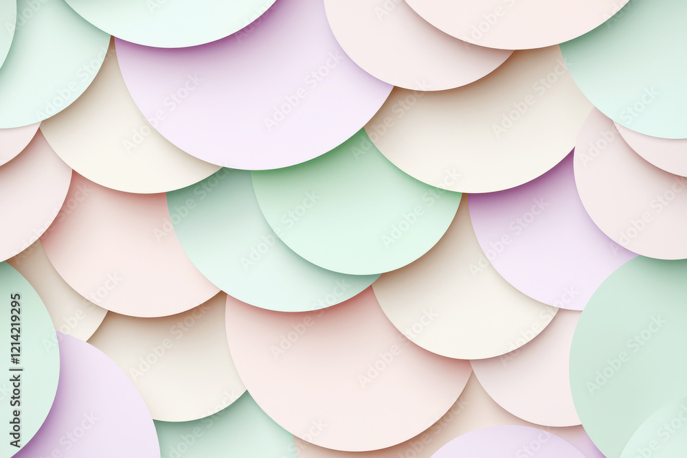 Poster soft pastel circles overlap in a calming abstract pattern with subtle gradients on a beige backgroun