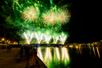 Novi Sad, Serbia - October 23, 2024: Fireworks in Novi Sad, Serbia. Fireworks on the occasion of...
