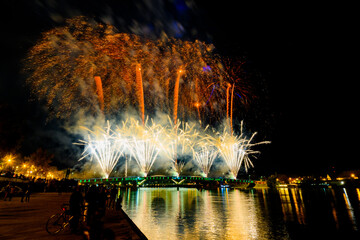 Novi Sad, Serbia - October 23, 2024: Fireworks in Novi Sad, Serbia. Fireworks on the occasion of...
