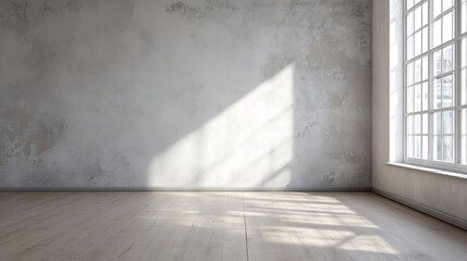 Minimalist Empty Room with Concrete Walls Large Windows and Modern Design : Generative AI