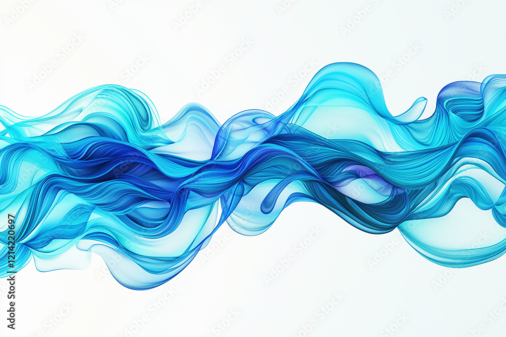 Poster organic flowing shapes create an abstract underwater pattern in blue gradients on a white background
