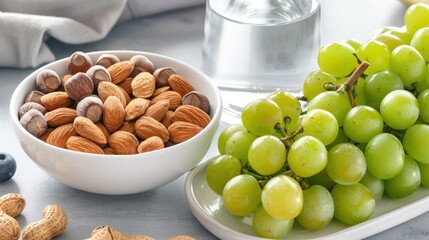 Healthy Snack Ideas Nuts and Grapes on a Stylish Table