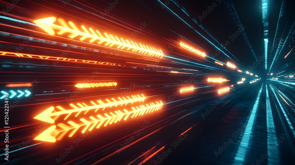 Wall mural Glowing Arrows Moving Through A Futuristic Tunnel