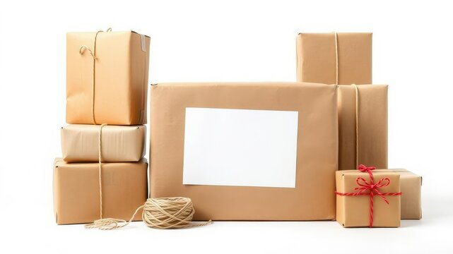 Brown cardboard box with a rustic string tied around it, perfect for packaging and shipping items, string, cardboard