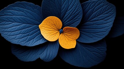 Navy and Amber Bloom: Two vibrant amber petals nestle amongst deep navy blue leaves, creating a striking contrast and a visually captivating image.