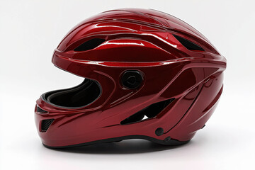 Fototapeta premium Sleek glossy red aerodynamic road racing helmet designed for performance and speed with streamlined vents