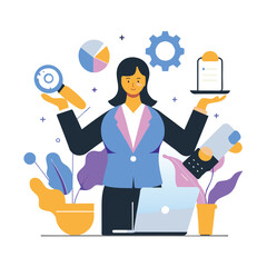Multitasking businesswoman juggling multiple tasks a vibrant illustration
