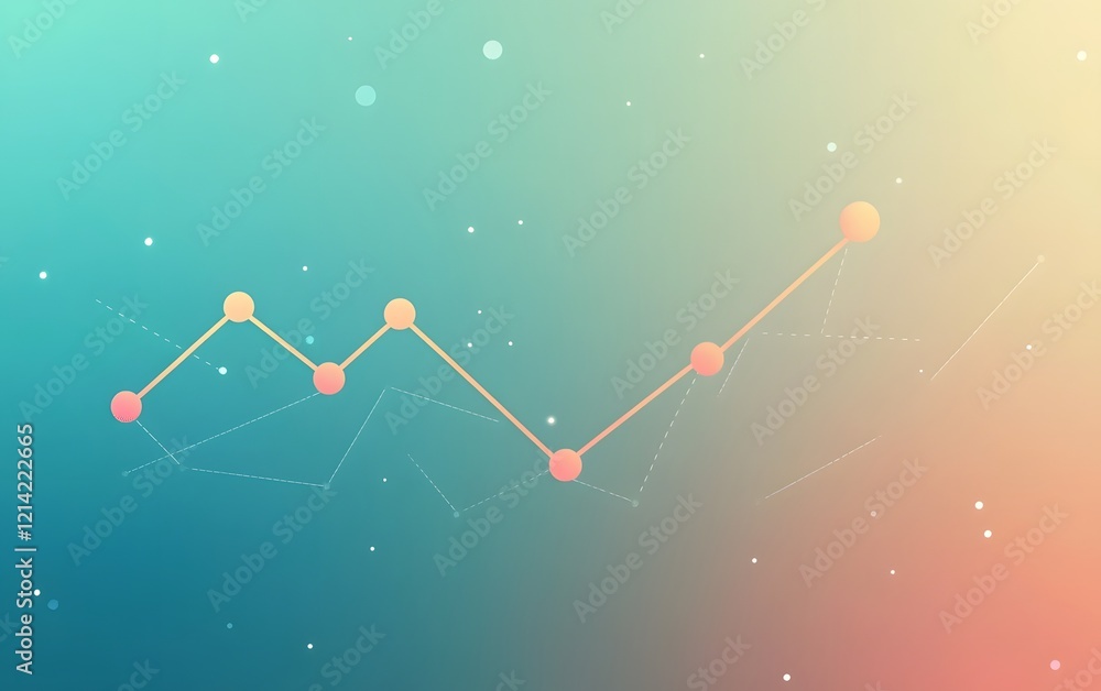Poster an abstract illustration showcasing a rising graph with colorful dots against a gradient background,