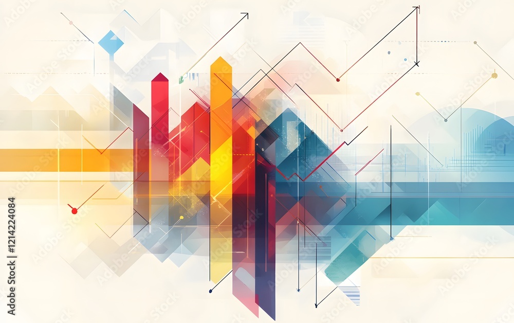 Poster this vibrant abstract design features a blend of colorful geometric shapes and dynamic lines, creati
