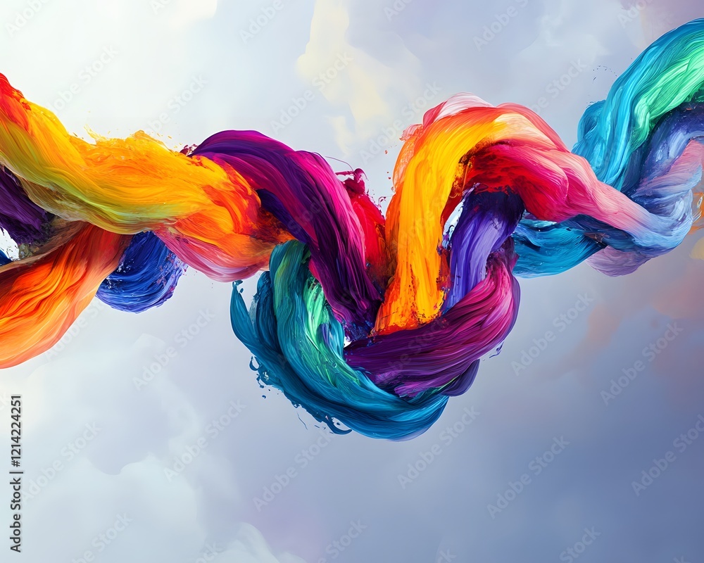 Poster vibrant colors intertwine in a fluid motion, creating a captivating visual of swirling paint. this d