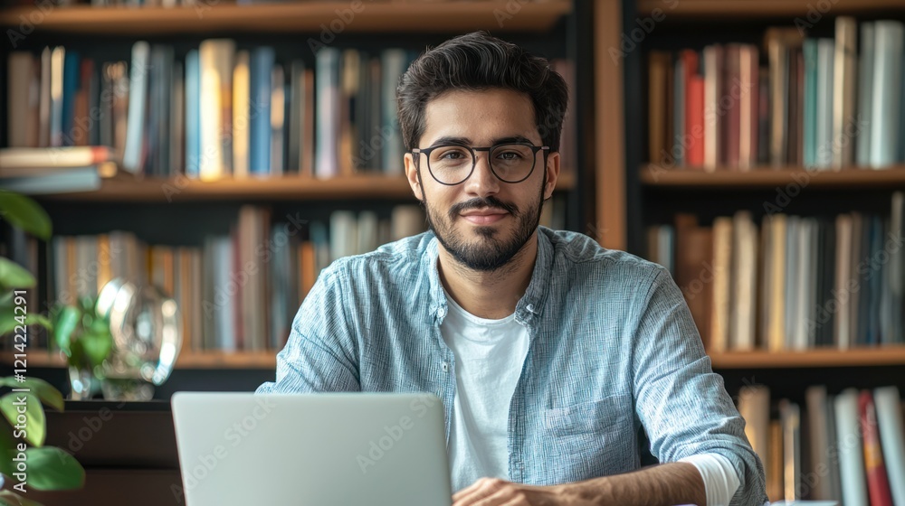 Poster a student attending an online lecture, participating by answering questions in a video call.