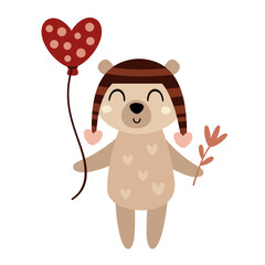 Valentine animal clipart. Cute bear clipart. Valentines day clipart in cartoon flat style. Hand draw vector illustration