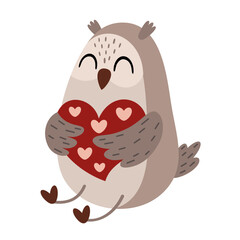 Valentine animal clipart. Cute bird clipart. Valentines day clipart in cartoon flat style. Hand draw vector illustration