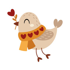 Valentine animal clipart. Cute bird clipart. Valentines day clipart in cartoon flat style. Hand draw vector illustration