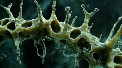 Close up of unique spongy texture with organic patterns resembling coral or sponge structure : Generative AI