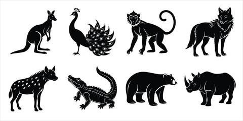 Wild animals silhouette set. Animals vector illustration
