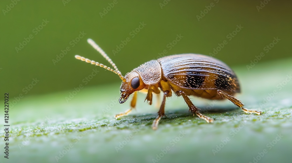 Poster Small Beetle on Leaf Showcasing the Beautiful Patterns and Texture of Its Shell : Generative AI