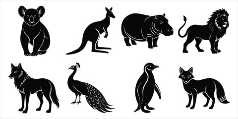Wild animals silhouette set. Animals vector illustration