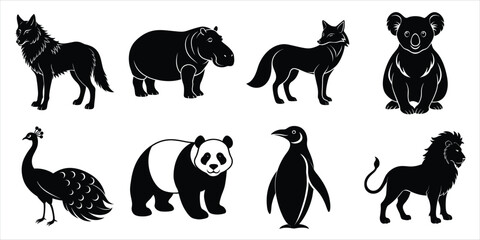 Naklejka premium Wild animals silhouette set. Animals vector illustration